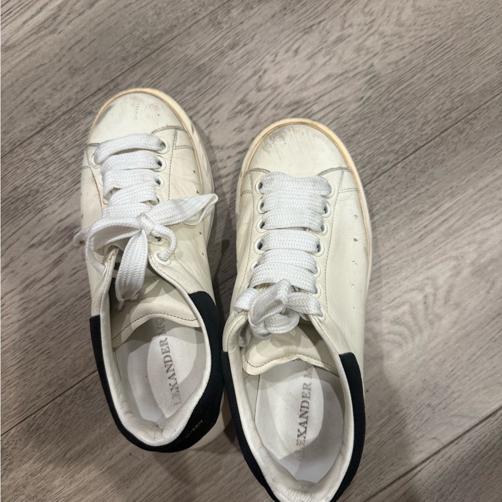 Alexander McQueen White Leather Sneakers with Black Heel